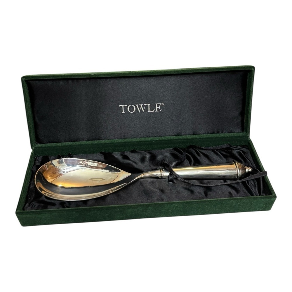 Towle Copenhagen Large Silver Plated Serving Spoon in Green Velvet Box